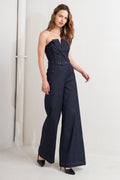 LE BONHEUR V CUT VOW DENIM JUMPSUIT