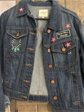NWOT Hidden Jeans Women's Dark Blue Embellished Denim Jacket - Star & Cowgirl Patch
