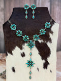 Handmade Sterling Silver Emerald Valley Turquoise Necklace Earring Set with Signed Nizhoni