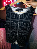 Black Western Icon Print Contrast Stitch Button-Front Vest