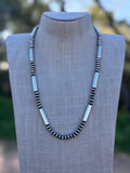 Handcrafted Sterling Silver Barrel & Saucer Beaded Necklace 24"