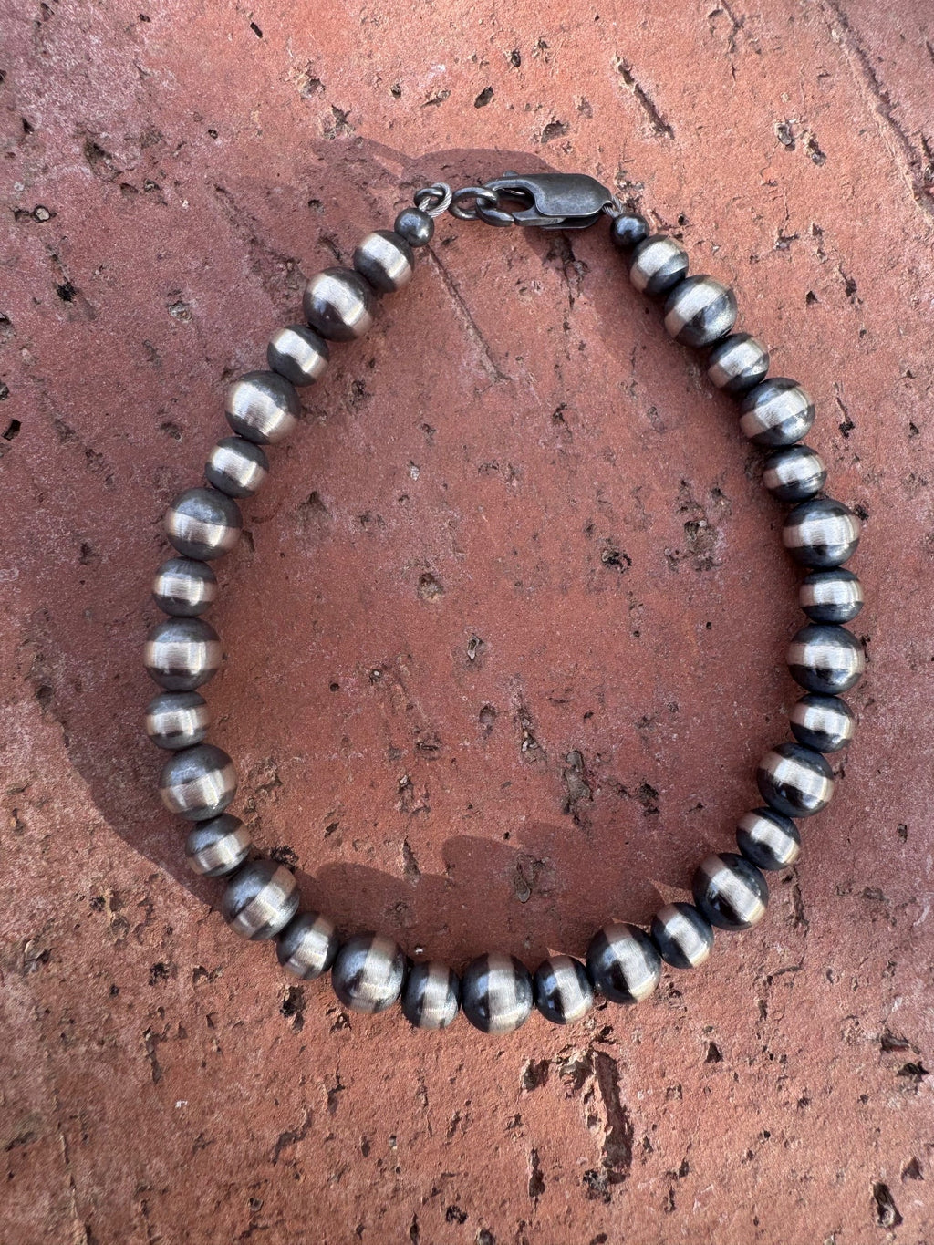 Handcrafted Sterling Silver 5mm & 6mm Patterned Beaded Bracelet 7"