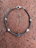 Handcrafted Freshwater Pearl & Sterling Silver Pearl 3-6mm Beaded Bracelet 7"