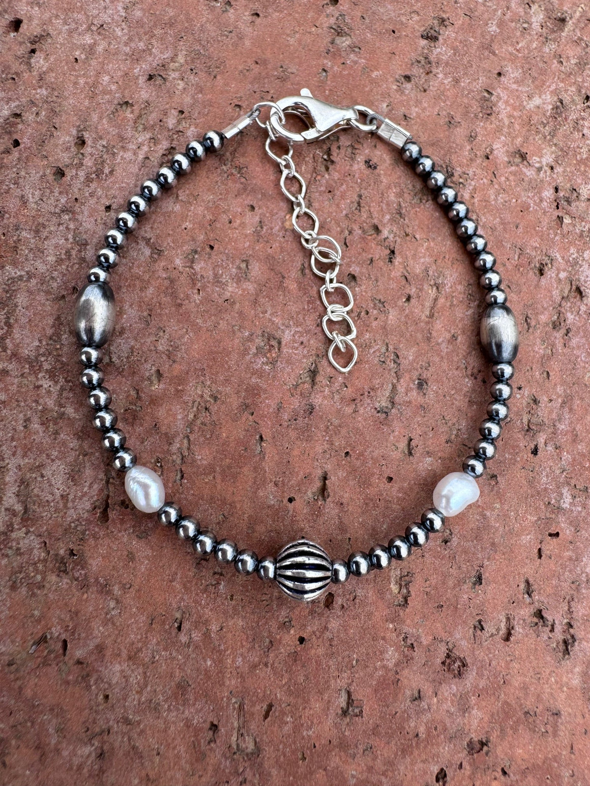 Handcrafted Freshwater Pearl & Sterling Silver Pearl 3-6mm Beaded Bracelet 7"