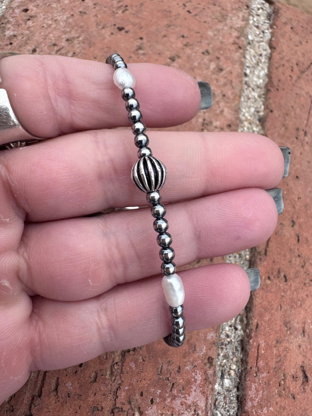 Handcrafted Freshwater Pearl & Sterling Silver Pearl 3-6mm Beaded Bracelet 7"