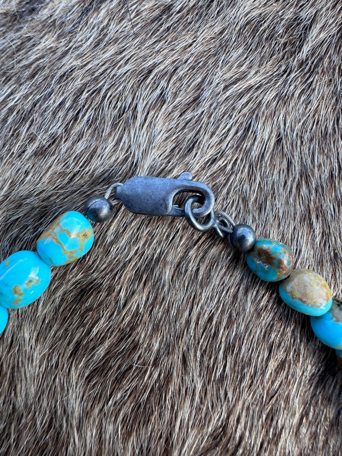 Handcrafted Kingman Turquoise & Sterling Silver Pearl 5-10mm Beaded Bracelet 8"