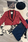 Vintage Pioneer Wear Jacquard Red Blazer with Black Detail