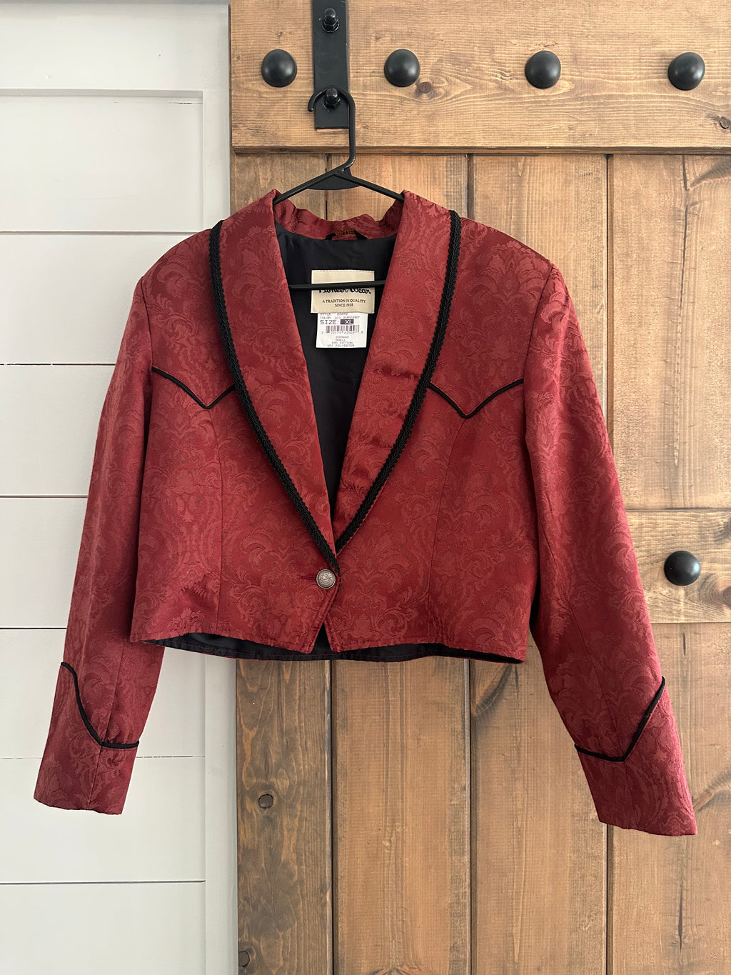 Vintage Pioneer Wear Jacquard Red Blazer with Black Detail
