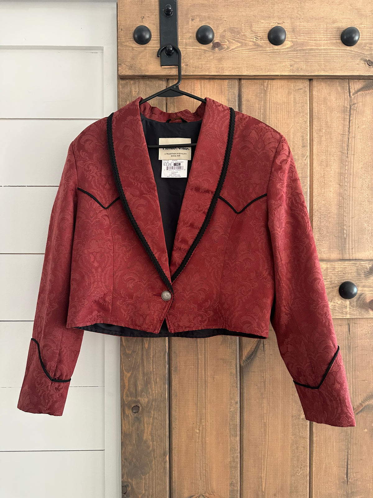 Vintage Pioneer Wear Jacquard Red Blazer with Black Detail