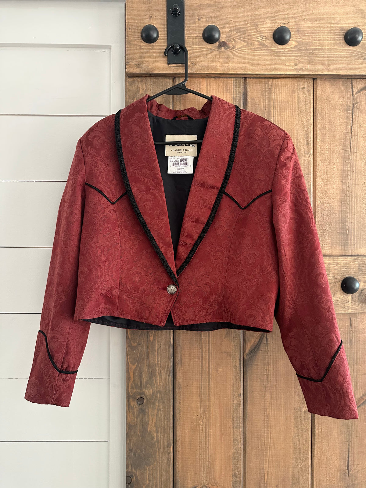 Vintage Pioneer Wear Jacquard Red Blazer with Black Detail