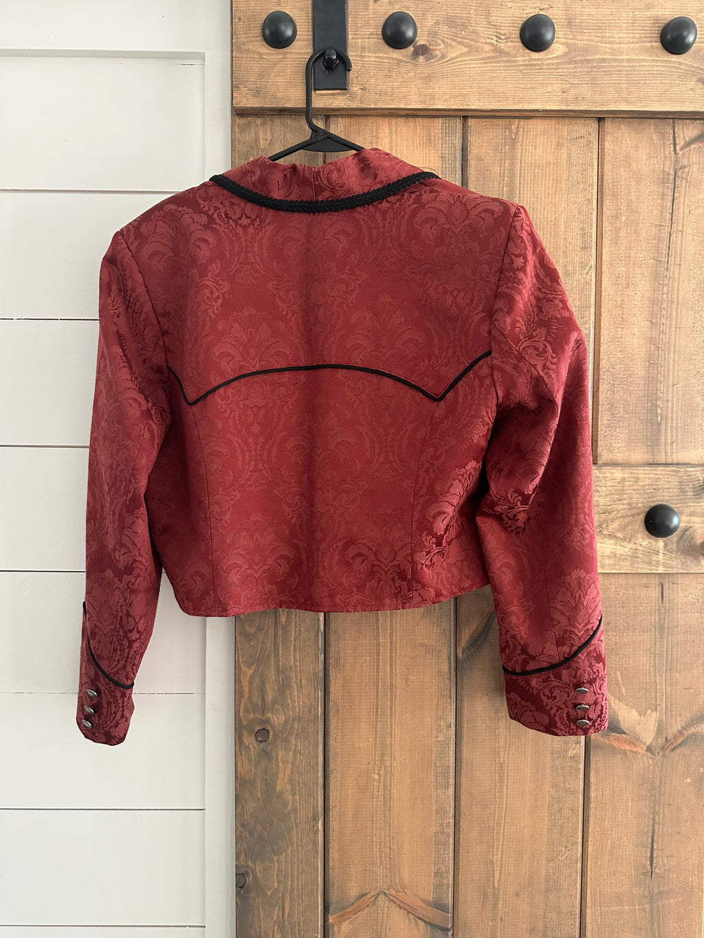 Vintage Pioneer Wear Jacquard Red Blazer with Black Detail