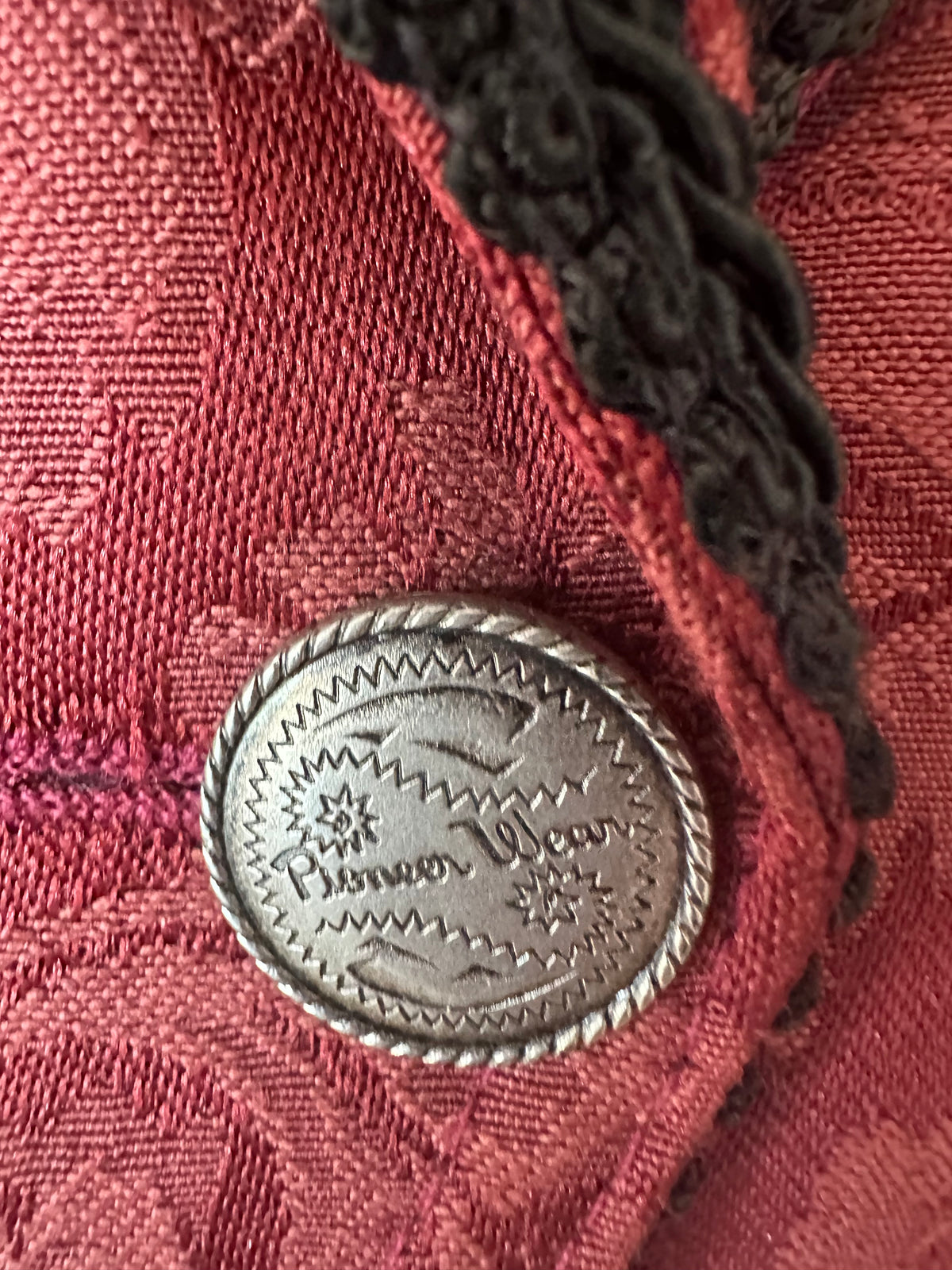 Vintage Pioneer Wear Jacquard Red Blazer with Black Detail