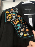 NWT Lucky & Blessed Black Jacket with Colorful Embroidery