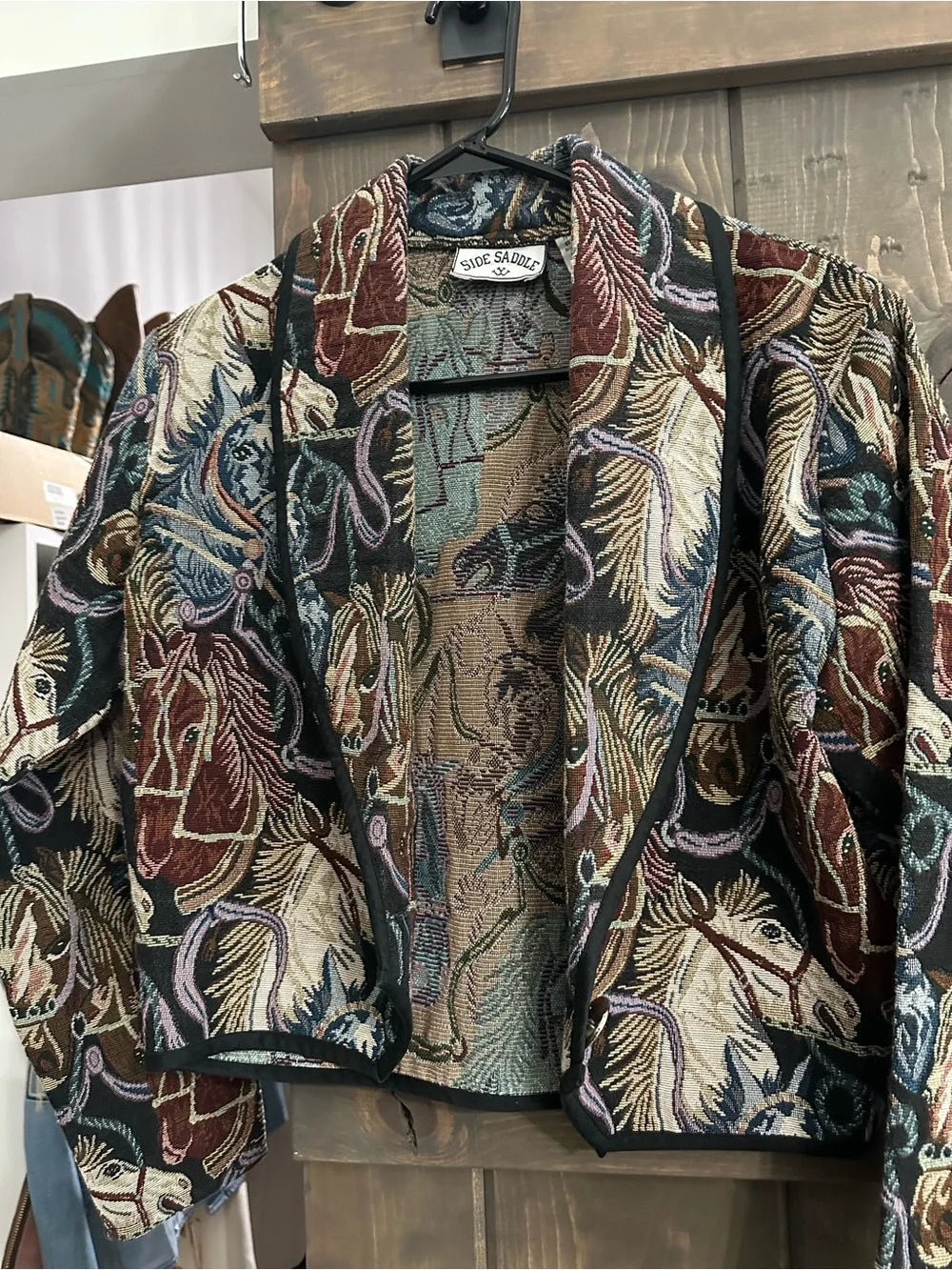Vintage Multicolor Tapestry Horse-Print Blazer