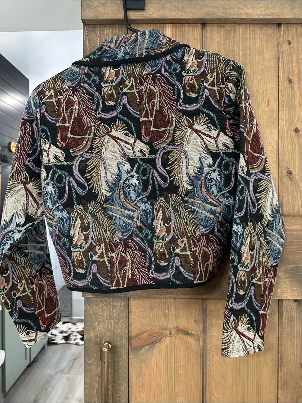Vintage Multicolor Tapestry Horse-Print Blazer