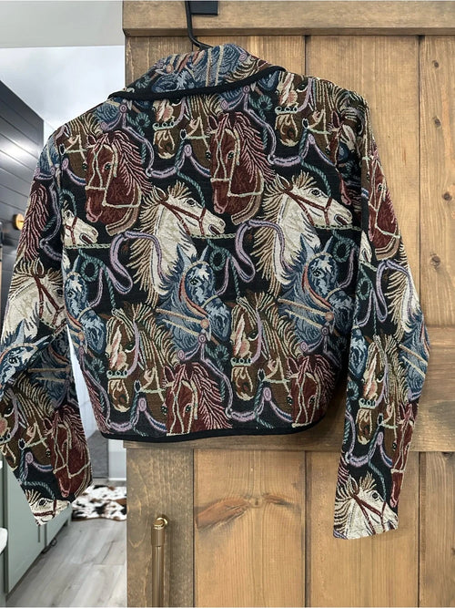 Vintage Multicolor Tapestry Horse-Print Blazer