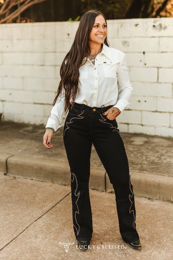 Studded Stitch Bootcut Jeans