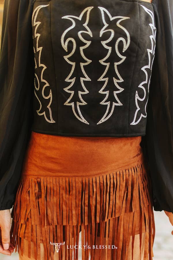 Black Western Embroidered Corset Top