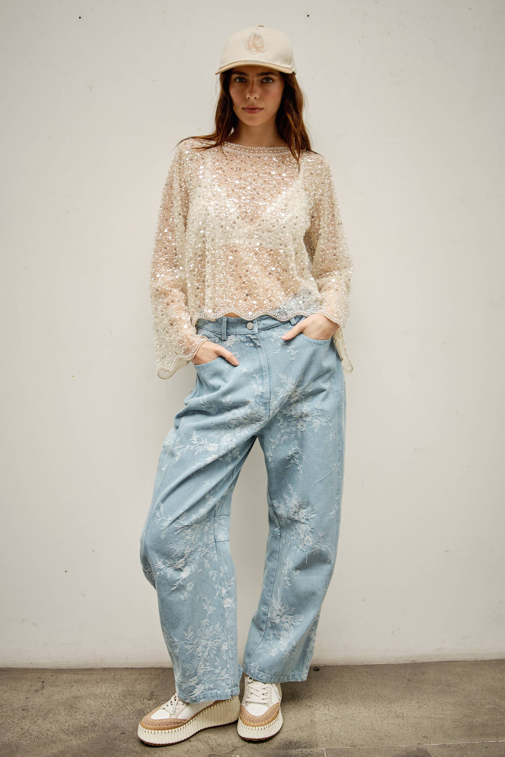 Sequin beads long sleeve top