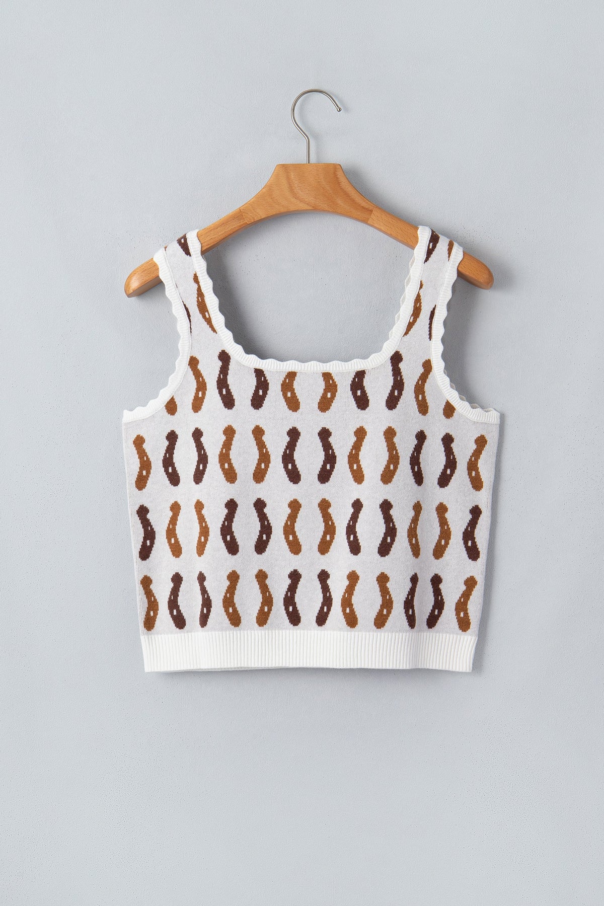 White Western Leopard/ Horseshoe Printed Scalloped Trim Square Neck Sweater Vest
