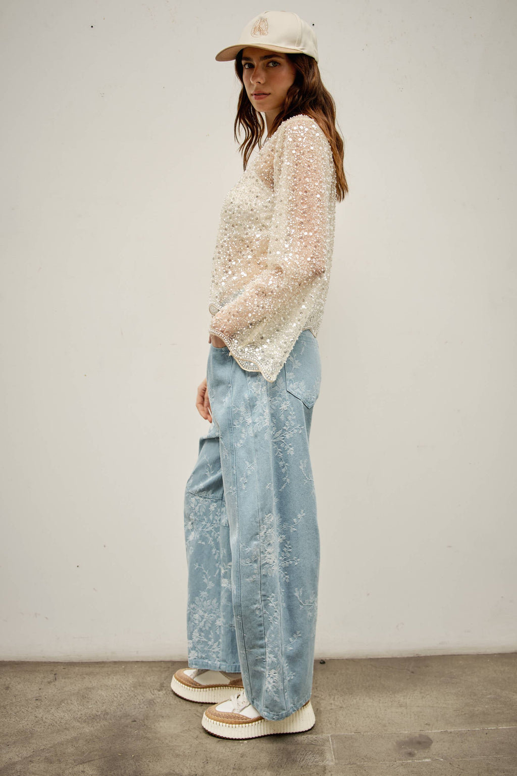 Sequin beads long sleeve top