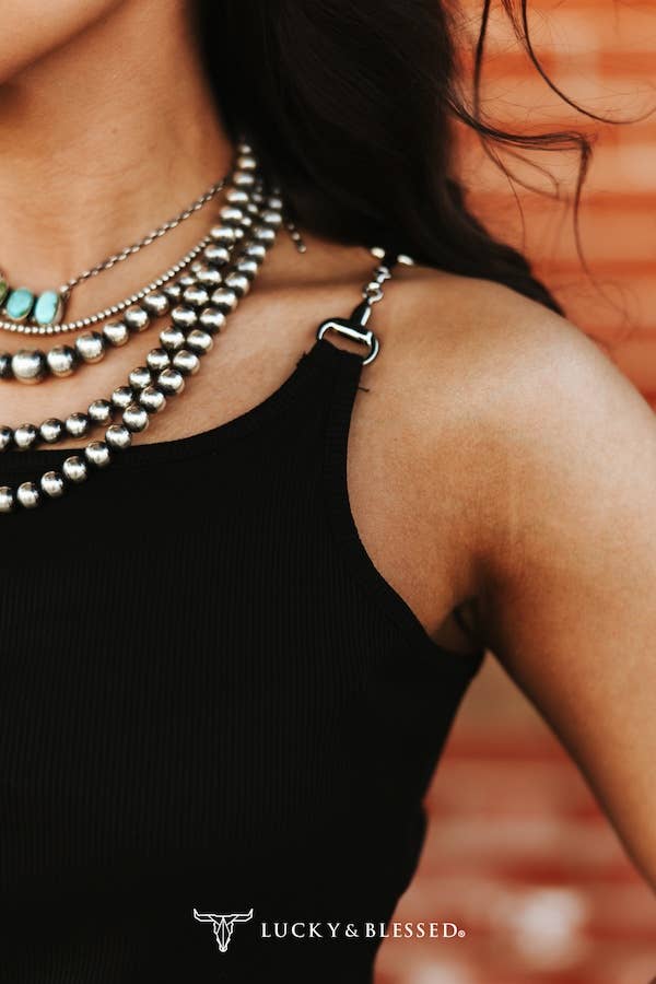 Black Ribbed Buckle Strap Tank Top