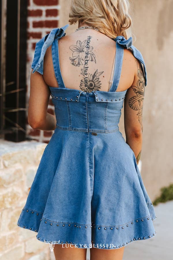 “Megan” in Denim Mini Dress