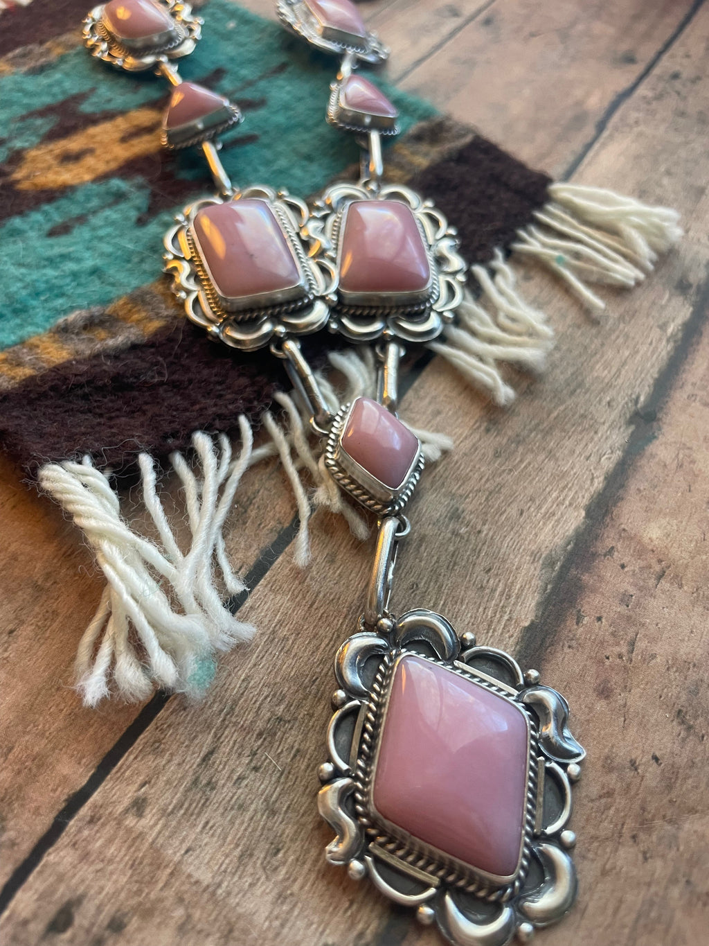 Handcrafted Pink Conch And Sterling Silver Necklace Earrings Set Signed Phyllis Smith