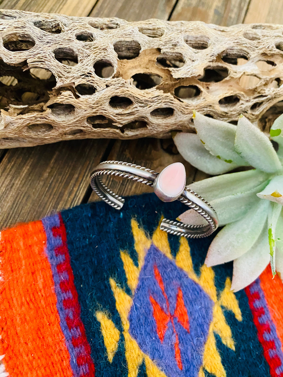 Handcrafted Queen Pink Conch Shell & Sterling Silver Cuff Bracelet
