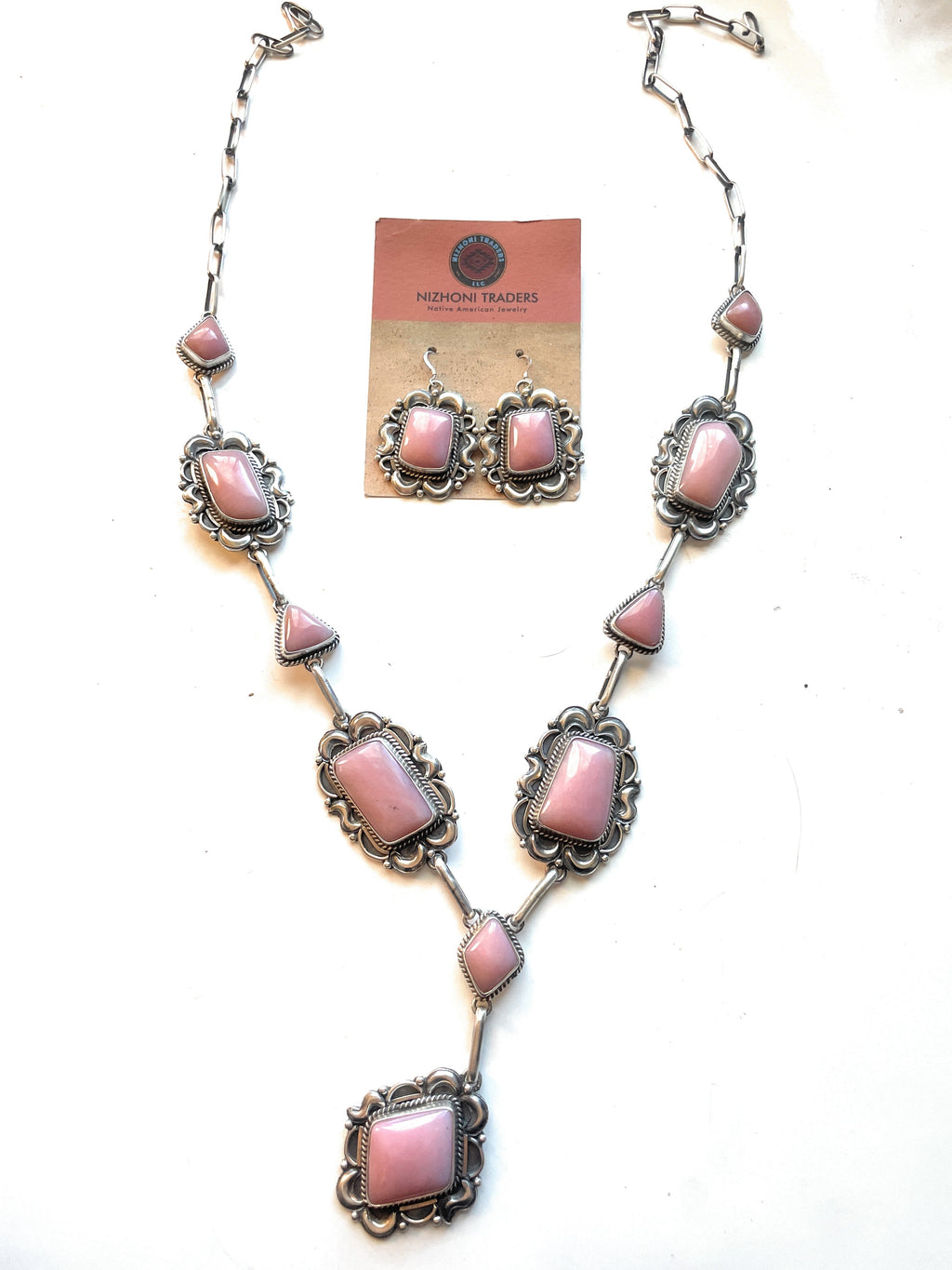 Handcrafted Pink Conch And Sterling Silver Necklace Earrings Set Signed Phyllis Smith