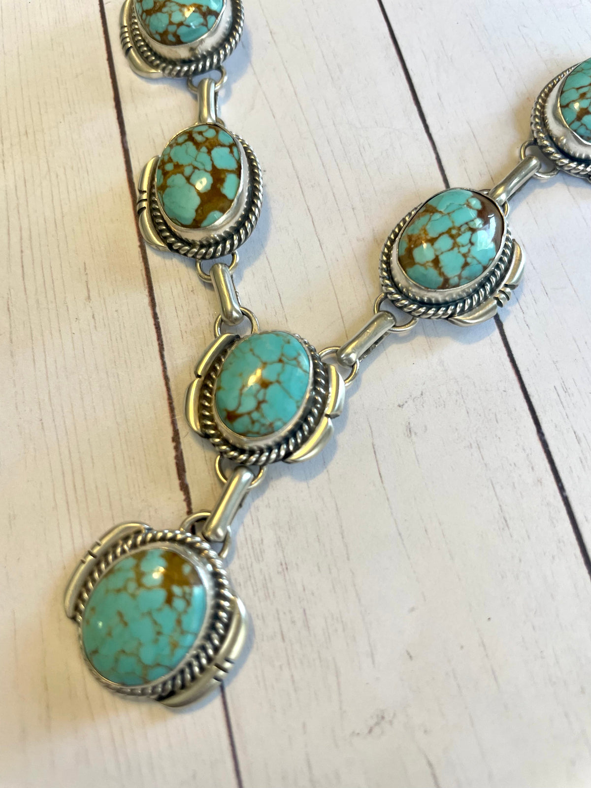 Handcrafted Sterling Silver & Royston Turquoise Lariat Necklace Set