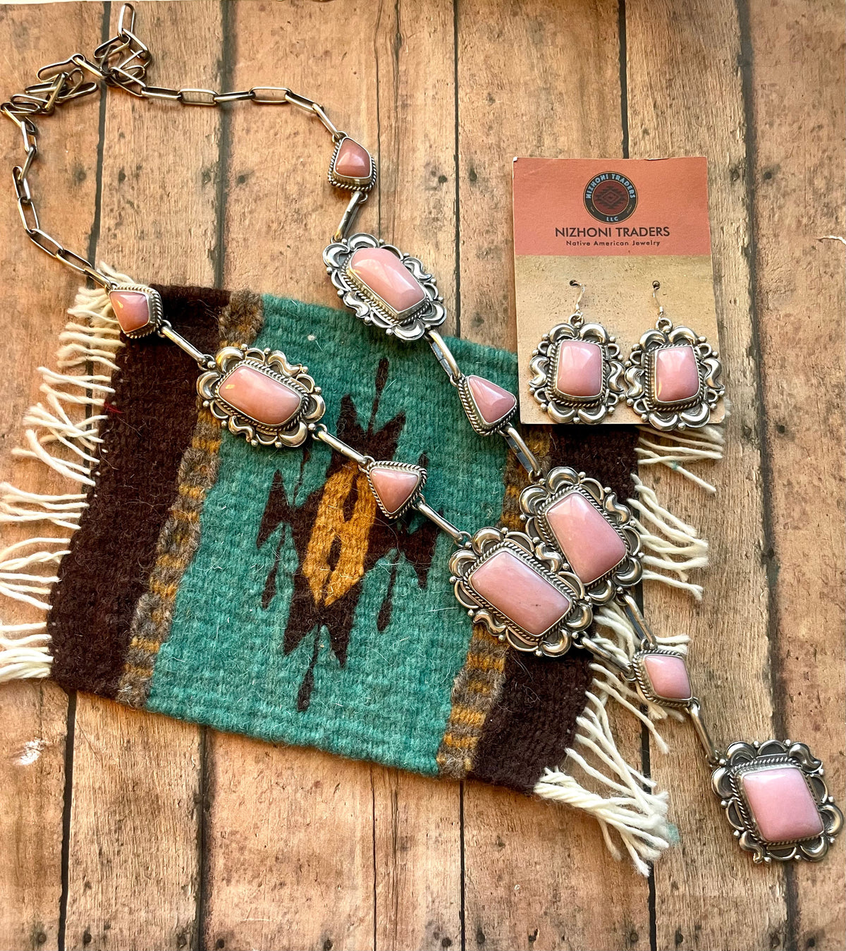 Handcrafted Pink Conch And Sterling Silver Necklace Earrings Set Signed Phyllis Smith