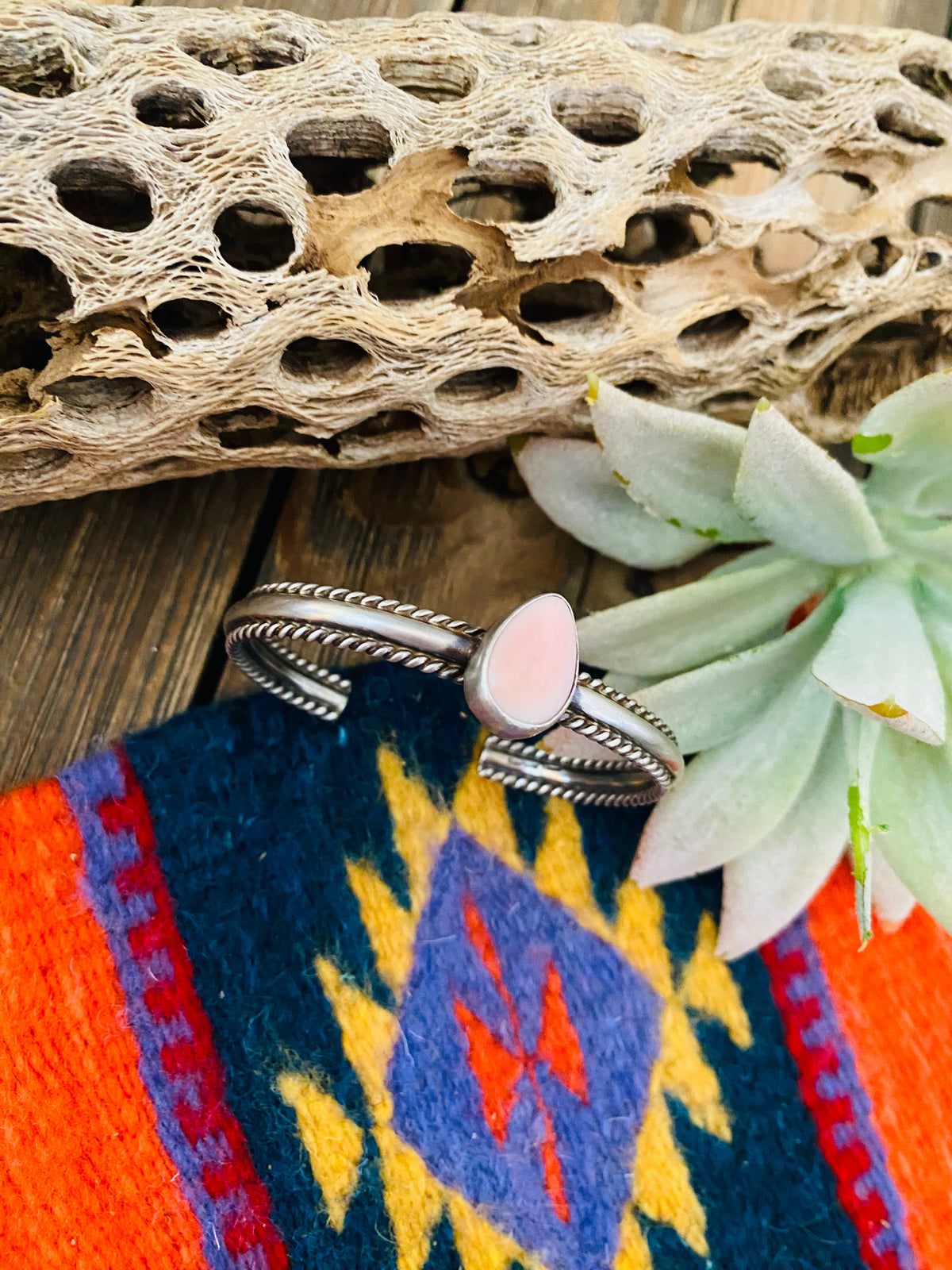 Handcrafted Queen Pink Conch Shell & Sterling Silver Cuff Bracelet