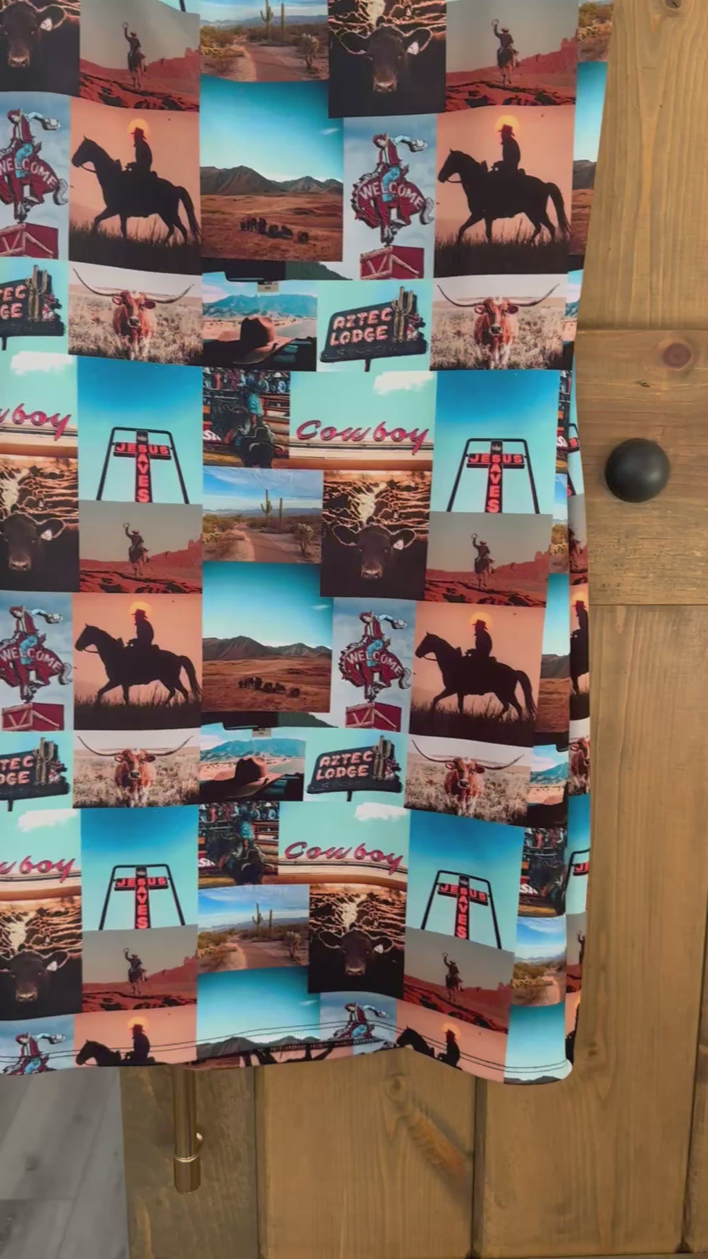 Lucky & Blessed Turquoise, Brown & Black Western Photo-Print Mini Dress